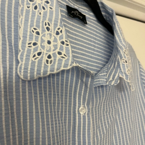Milk & Honey Blue Striped Blouse with Lace Trim - Picture 3 of 8
